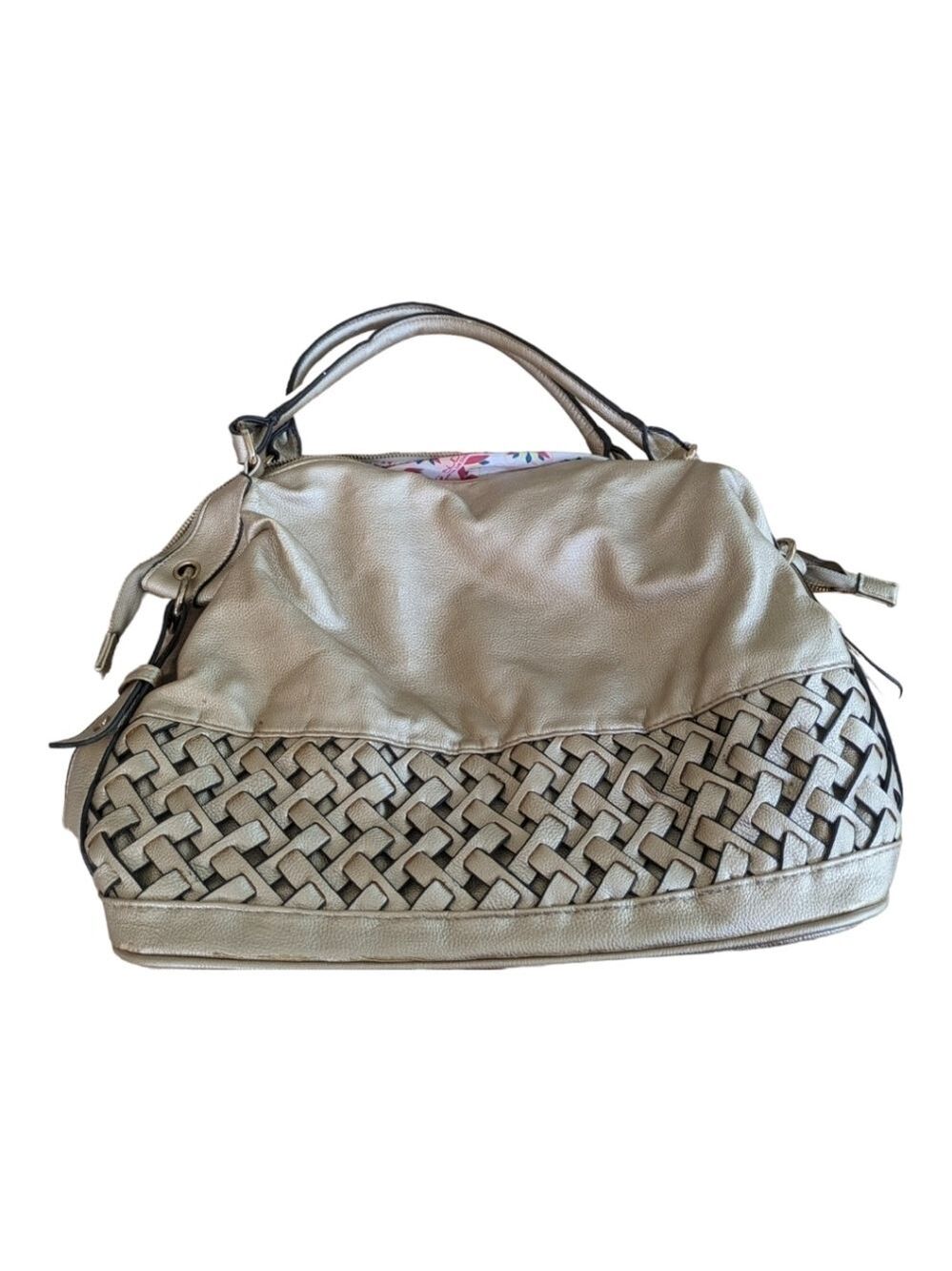 Big Buddha Bag Gold Tone Top Handle Purse Basket weave Detail